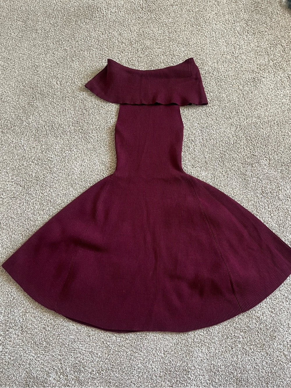 Windsor Ruffled Knit Dress in Burgundy